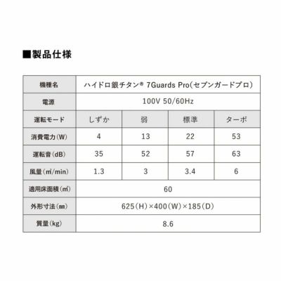 ハイドロ銀チタン(R)空気清浄機 7Guards Pro セブンガード プロ