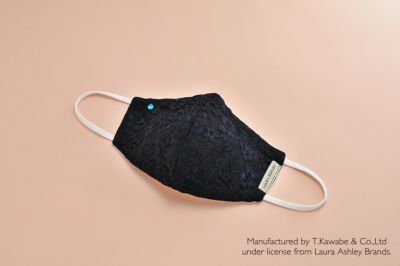 【ローラ アシュレイ】メルトブローン不織布 防御フィルター入り ハイドロ銀チタン(R)ソフトガーゼマスク 総レース　濃紺